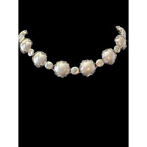 Silver Collar Style Necklace with Textured Silver Metal Links 17 in